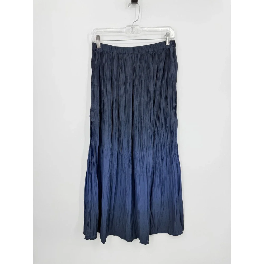 Uniqlo Ines de la Fressange Ombre‎ gradient crinkle Pleated Maxi Skirt M Navy